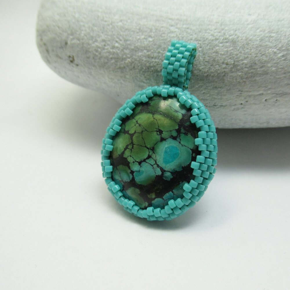 Handstitched Turquoise pendant - Picture 2 of 12